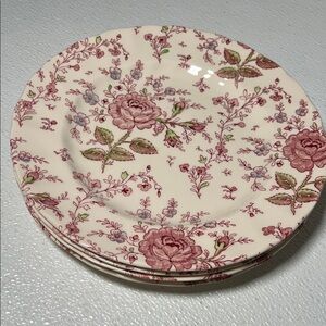 Vtg Johnson Bros Rose Chintz Dinner Plates Hand Engraving Made England Set 4